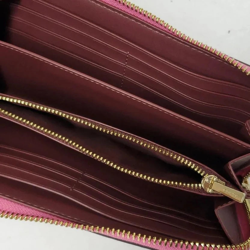 COACH C4452 Long Zip Around Wallet Signature Canvas Sport Purple NWT