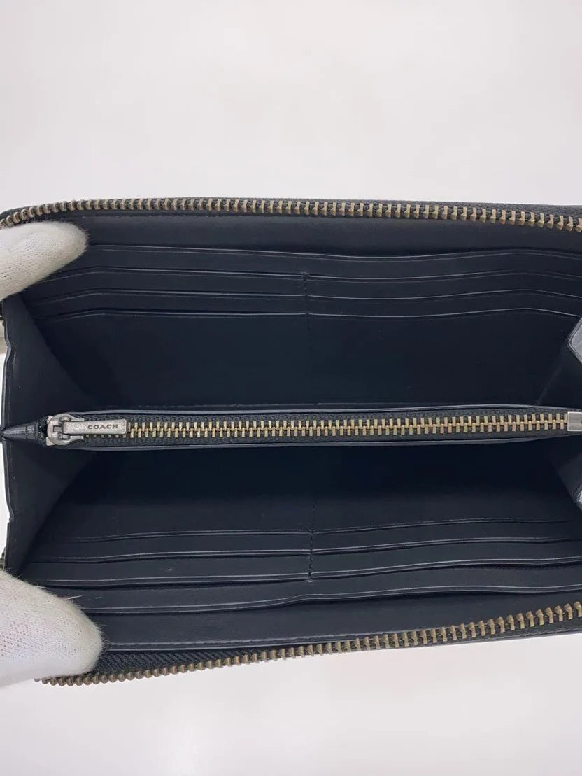 COACH F53834 Long Zip Around Wallet Signature Leather Black Women's Wallet NWT