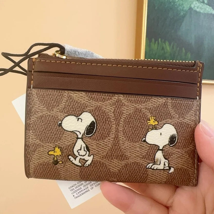 COACH x Peanuts Mini Skinny ID Case Signature Canvas Snoopy Print CBT14 NWT