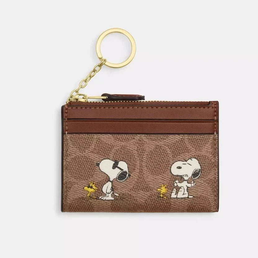 COACH x Peanuts Mini Skinny ID Case Signature Canvas Snoopy Print CBT14 NWT
