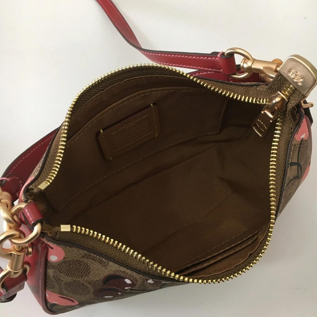 COACH CY694 Teri Shoulder Bag Signature Canvas Cherry Print Tan Brown