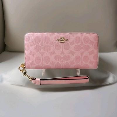 Long Zip Around Wallet In Signature Canvas CW778 Powder Pink