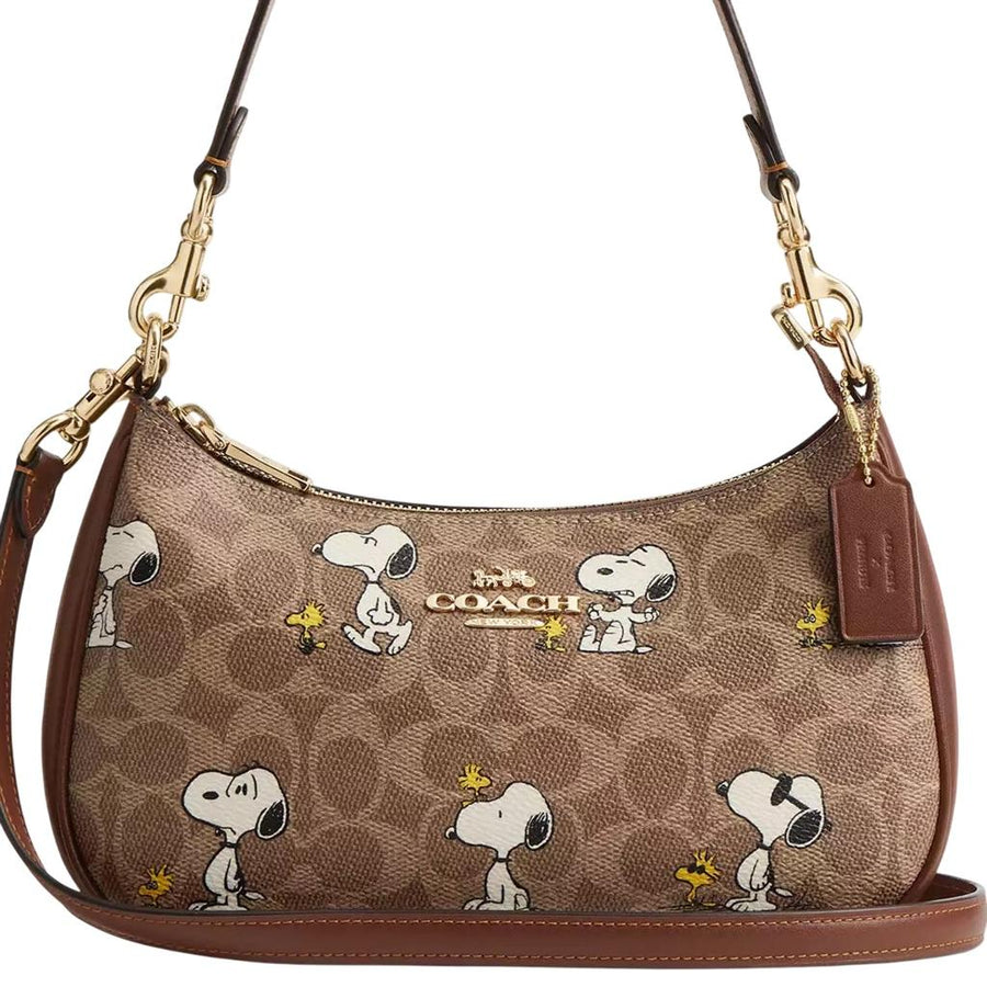 Coach X Peanuts Teri Shoulder Bag In Signature Canvas With Snoopy Print