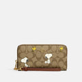 COACH x Peanuts Long Zip Around Wallet Snoopy & Woodstock Khaki Signature CE705