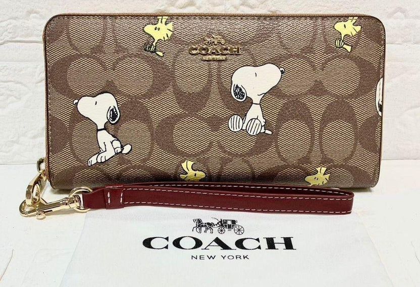 COACH x Peanuts Long Zip Around Wallet Signature Canvas Snoopy & Woodstock CE705 NWT