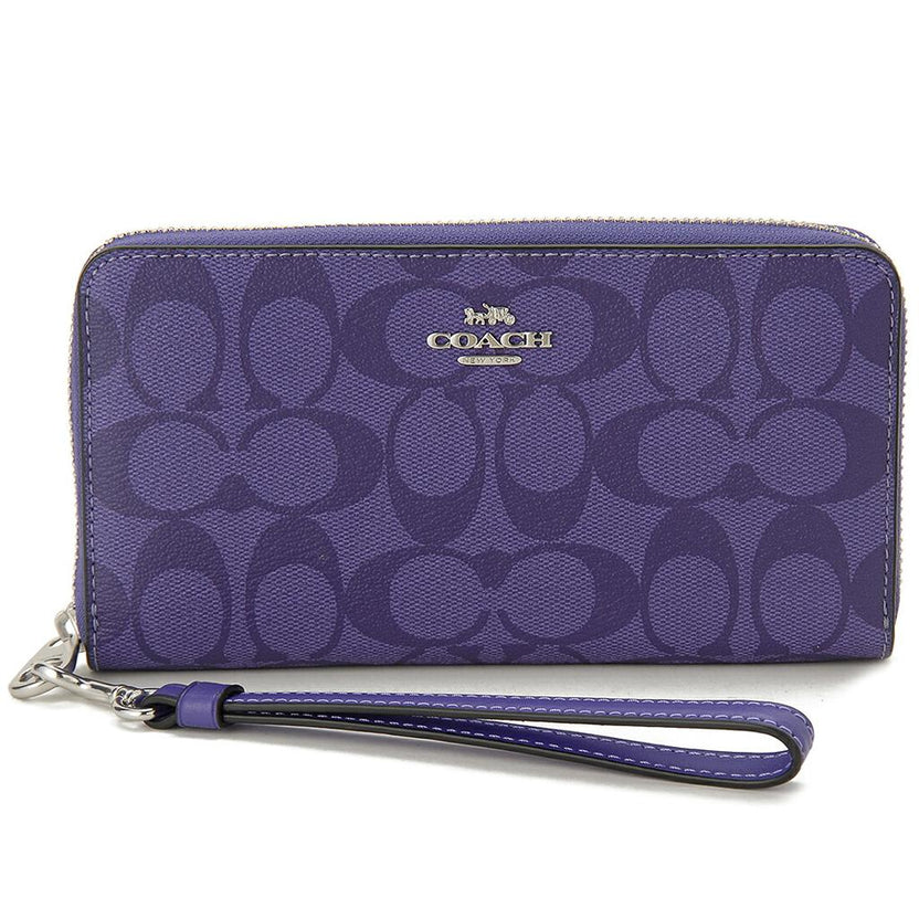 COACH C4452 Long Zip Around Wallet Signature Canvas Sport Purple NWT